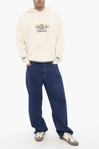 Cotton Hoodie with Flowers Embroidery