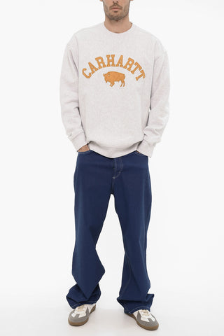 Fleeced Cotton Crew-neck Sweatshirt with Contrasting Detail