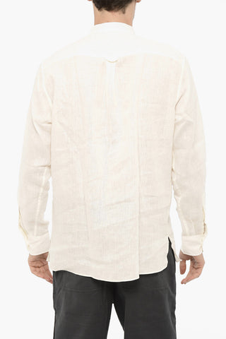 Mandarin Collar Linen Shirt with Double Breast Pocket