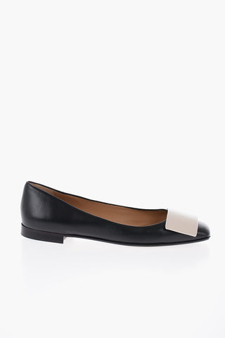 Squared Detail Leather Ballet Flat