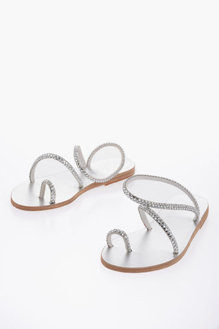 Leather ELEFTHERIA Thong Sandals with Rhinestone Embellishment