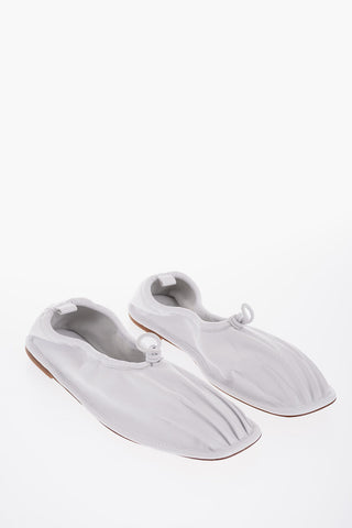 Square Toe Soft Leather PUNTERA Ballet Flats with Pleated Detail