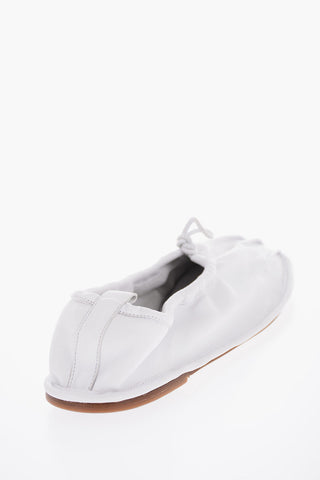 Square Toe Soft Leather PUNTERA Ballet Flats with Pleated Detail