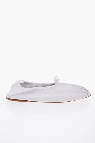 Square Toe Soft Leather PUNTERA Ballet Flats with Pleated Detail