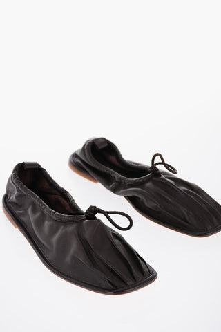 Square Toe Soft Leather PUNTERA Ballet Flats with Pleated Detail