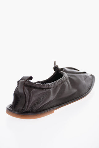 Square Toe Soft Leather PUNTERA Ballet Flats with Pleated Detail