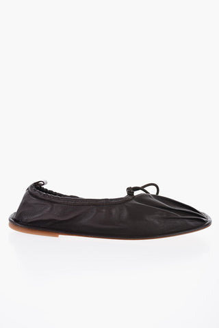 Square Toe Soft Leather PUNTERA Ballet Flats with Pleated Detail