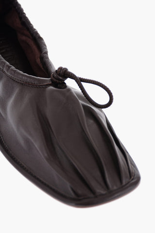 Square Toe Soft Leather PUNTERA Ballet Flats with Pleated Detail