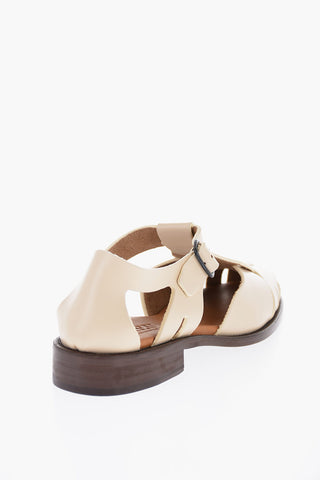 Round-Toe Leather PESCA Fisherman Sandals with Cut-Out Details