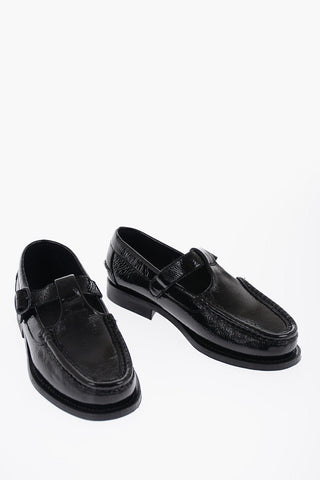 Mocassini T-Strap ALBER in Pelle Lucida Increspata