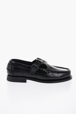 Mocassini T-Strap ALBER in Pelle Lucida Increspata