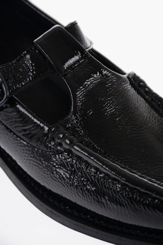 Mocassini T-Strap ALBER in Pelle Lucida Increspata