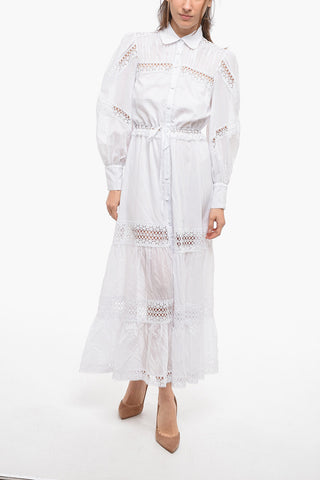 Perforated Details Flared Shirt Dress