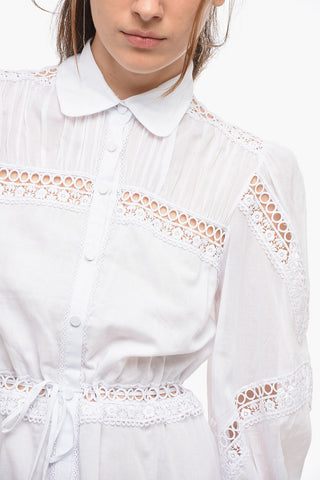Perforated Details Flared Shirt Dress