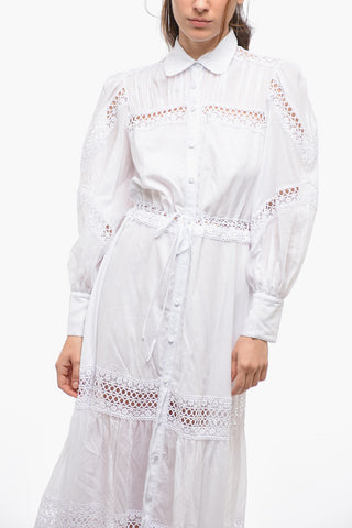 Perforated Details Flared Shirt Dress