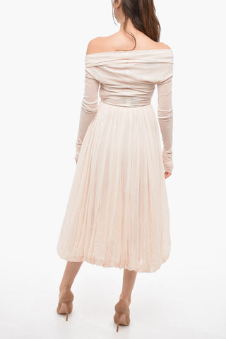 Stretch Tulle Flared Dress with Gathered Detail