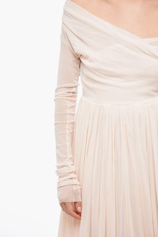 Stretch Tulle Flared Dress with Gathered Detail