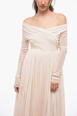 Stretch Tulle Flared Dress with Gathered Detail