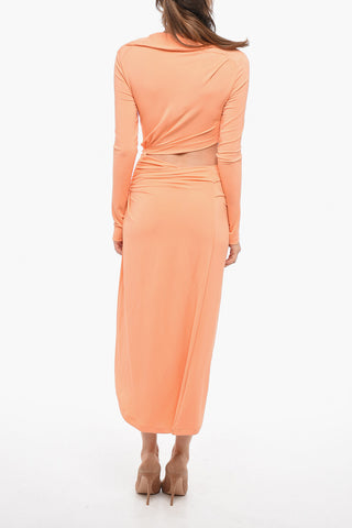 Crepe Draped Dress with Pointed Collar