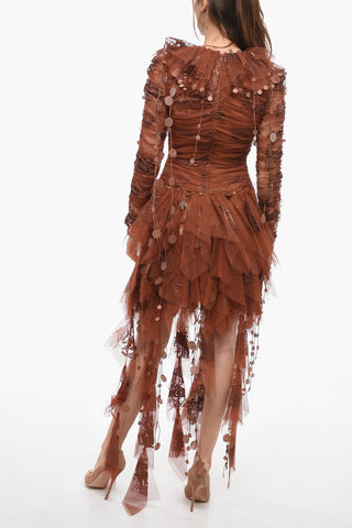 Abito in Tulle con Volant e Dettaglio Glitterato