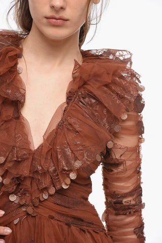 Abito in Tulle con Volant e Dettaglio Glitterato