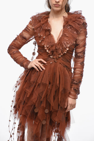 Abito in Tulle con Volant e Dettaglio Glitterato