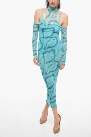 Maxi-Etuikleid aus Mesh mit Cold-Shoulder