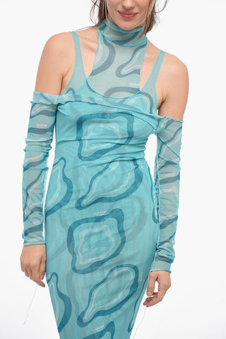 Maxi-Etuikleid aus Mesh mit Cold-Shoulder