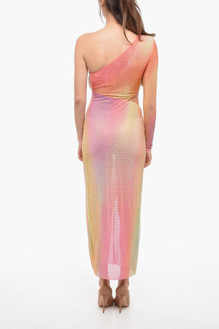 One-shoulder Midi Dress with Rhinestones All Over