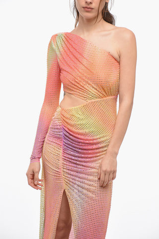 One-shoulder Midi Dress with Rhinestones All Over