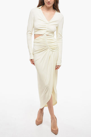 Crepe Draped Dress with Pointed Collar