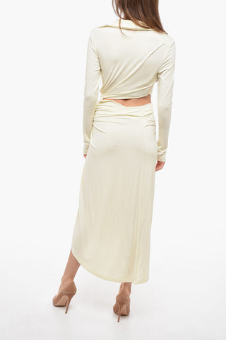 Crepe Draped Dress with Pointed Collar