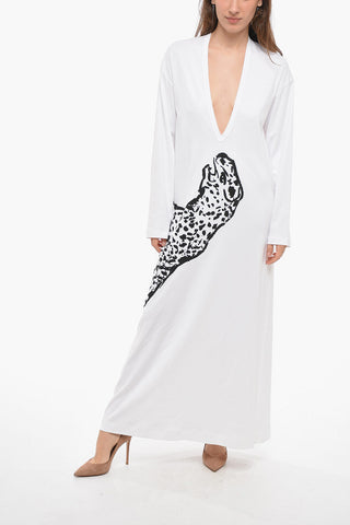 Tiger-printed Kaftan Dress with Deep Neckline