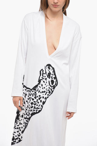 Tiger-printed Kaftan Dress with Deep Neckline