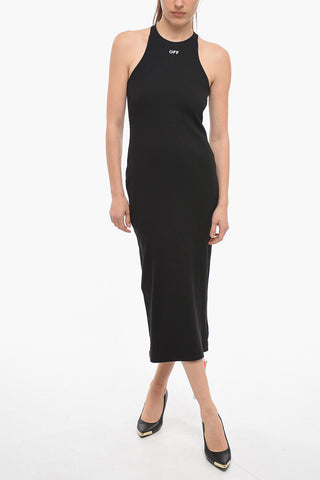 Ribbed Sleeveless Dress with Logo Print