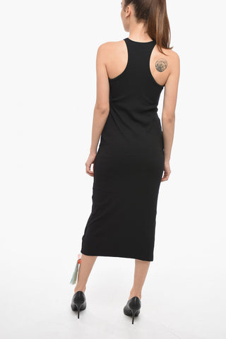 Ribbed Sleeveless Dress with Logo Print