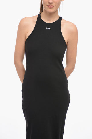Ribbed Sleeveless Dress with Logo Print