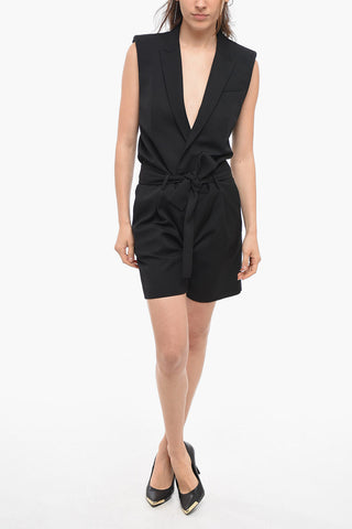 Jumpsuit Smanicato con Design a Giacca e Cintura
