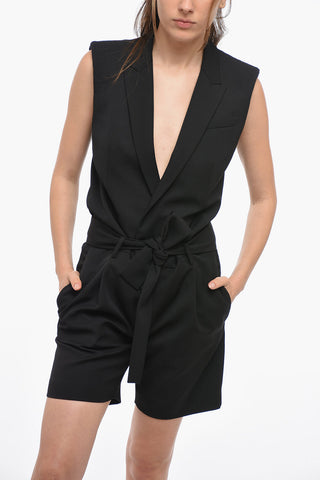 Jumpsuit Smanicato con Design a Giacca e Cintura