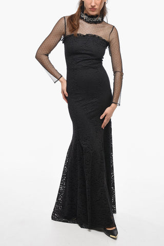 Lace Long Dress with Diamond Neckline