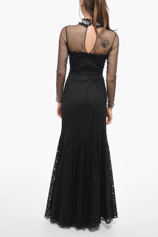 Lace Long Dress with Diamond Neckline