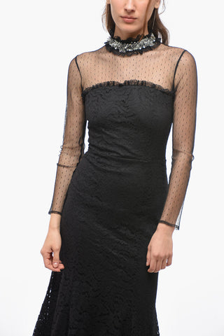 Lace Long Dress with Diamond Neckline