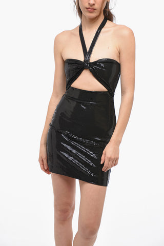 Cut Out Details Bodybon Mini FOIL Dress with Belt