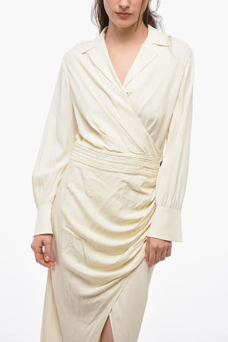 Wrap Midi Dress with Gathered Detail