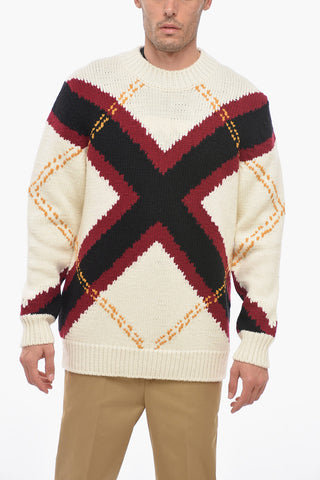 Pullover Girocollo in Misto Lana con Motivo Cross