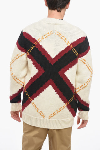 Pullover Girocollo in Misto Lana con Motivo Cross
