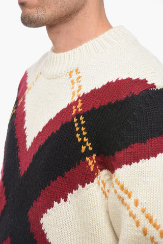 Pullover Girocollo in Misto Lana con Motivo Cross