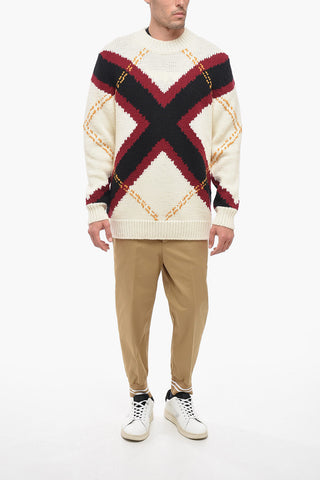 Pullover Girocollo in Misto Lana con Motivo Cross