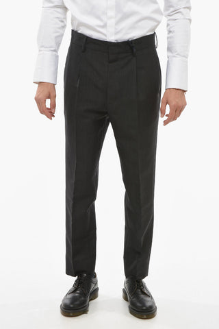 Single-pleated Mohair Blend Pants with Hidden Closure