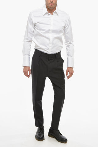 Single-pleated Mohair Blend Pants with Hidden Closure